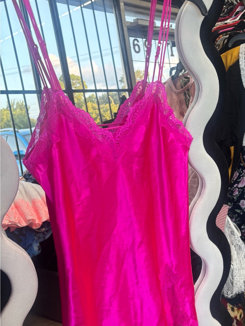 In Bloom Hot Pink Satin Lace Slip